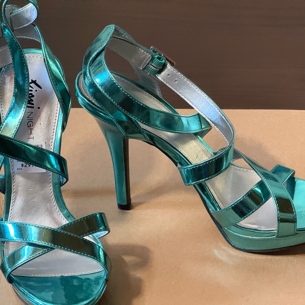Charlotte Russe Metallic Teal Strappy Heels